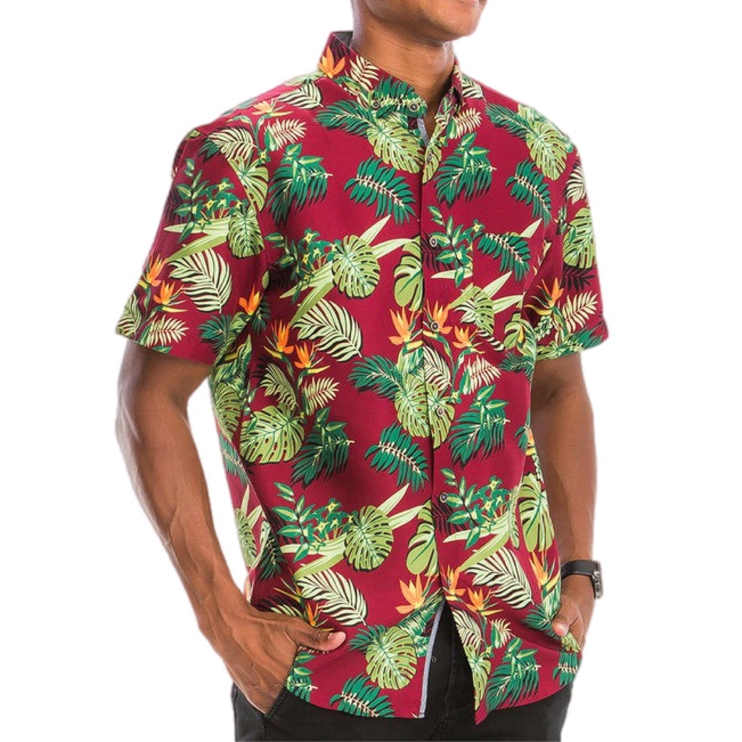 Tropical Foliage Festive Button-Up Shirt