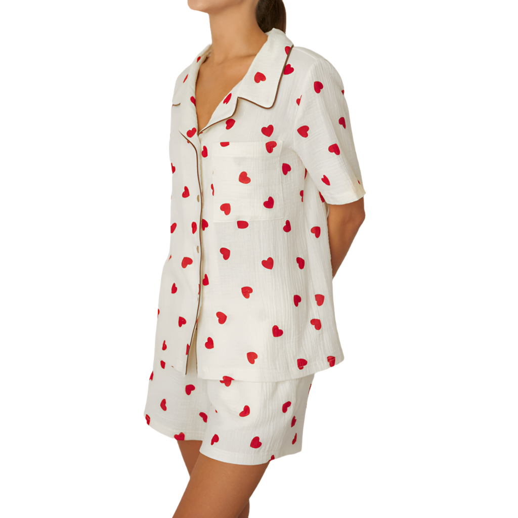 Ivory Heart Print Pajama Short Set