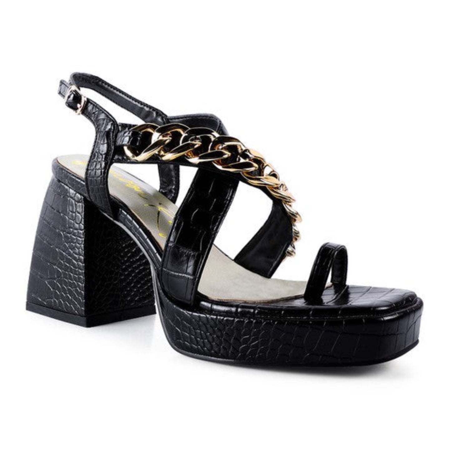 Chain Strap Croc Block Heel Sandal