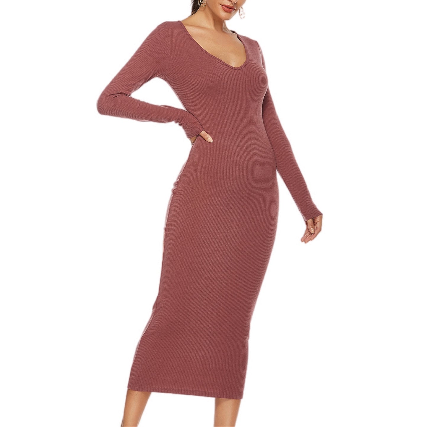 Ribbed Scoop Neck Sweater Dress