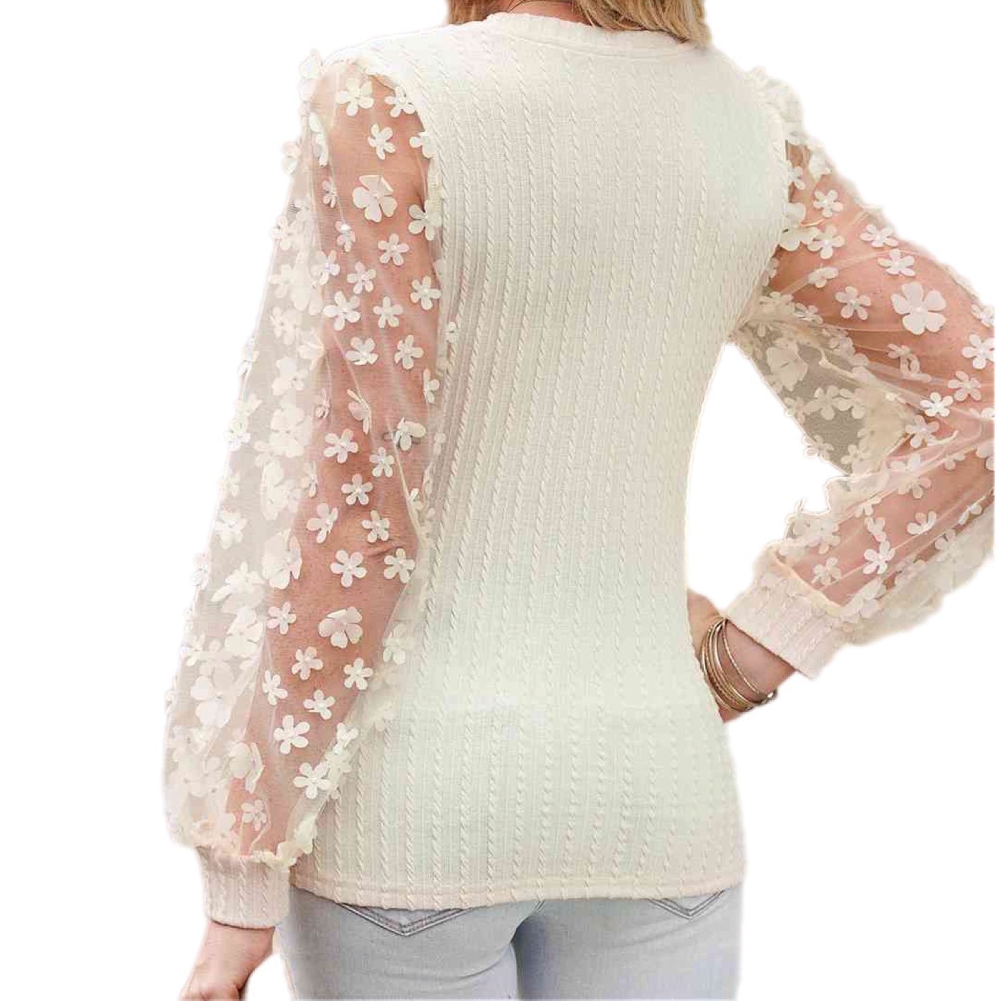 Textured Applique Long Sleeve Blouse