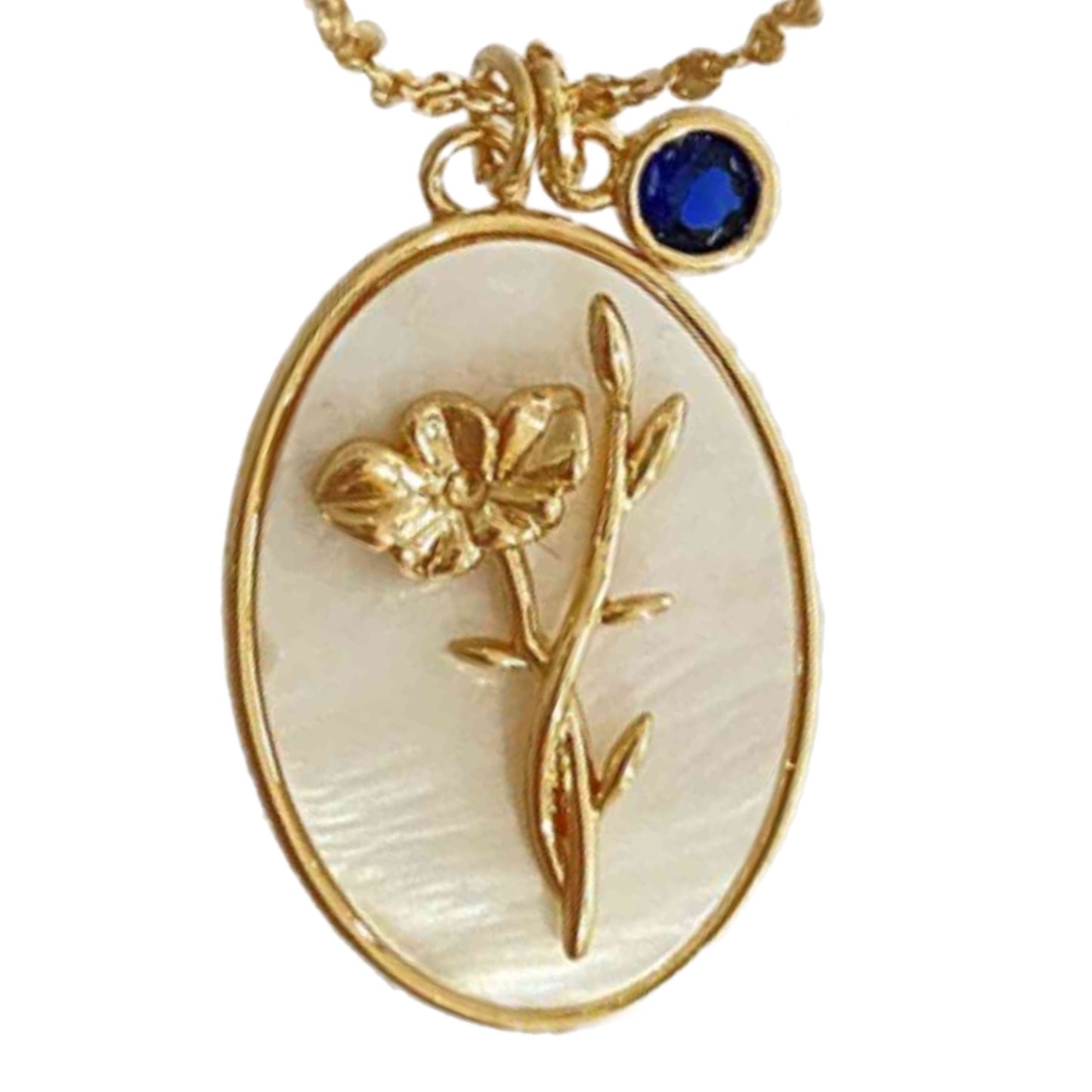 Birth Flower Gold Charm Necklace with Shell