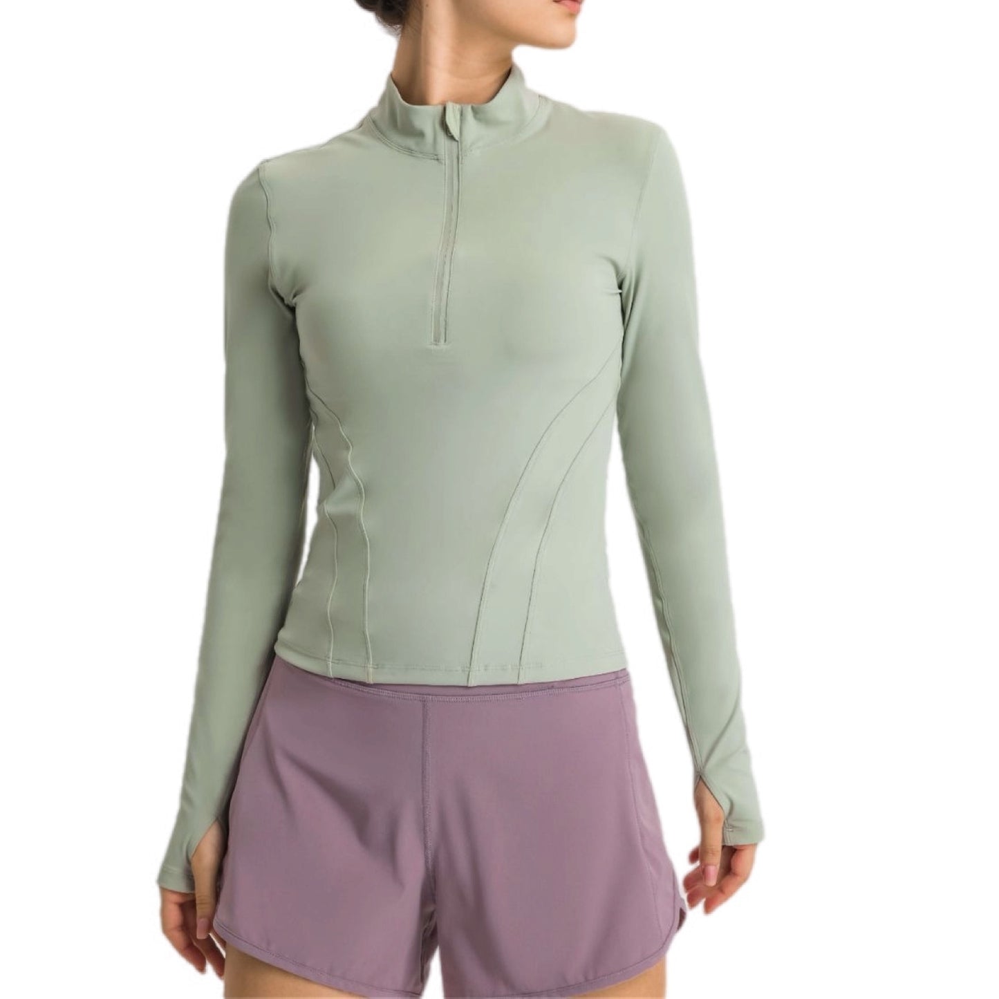 Half Zip Thumbhole Sleeve Sports Top