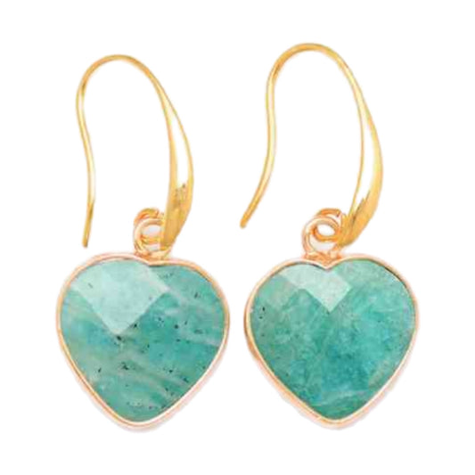 Gold Amazonite Heart Earrings