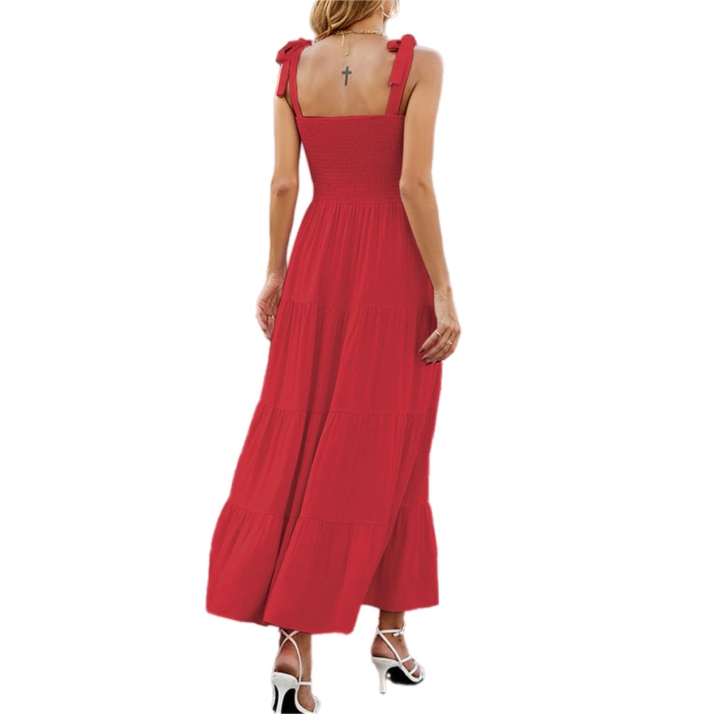 Sweetheart Bow Tie Shoulder Maxi Dress