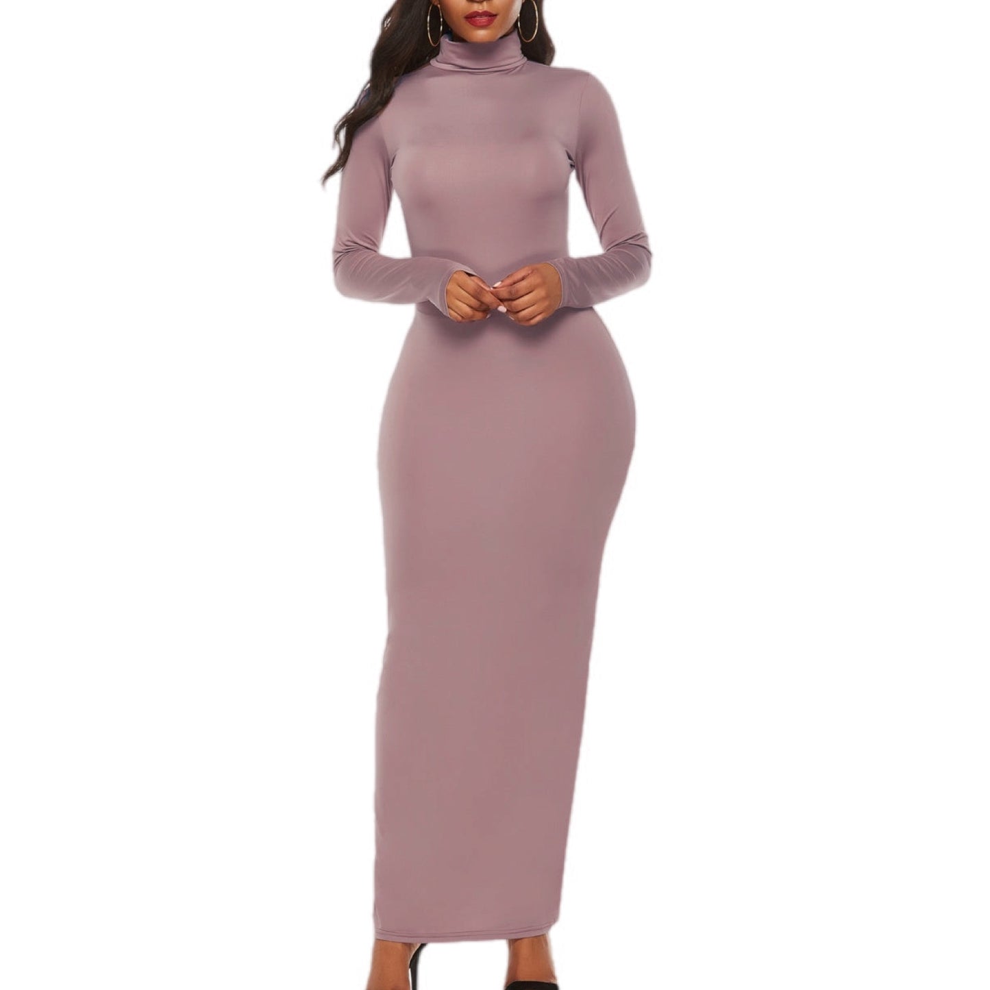 Sleek Turtleneck Long Sleeve Maxi Dress