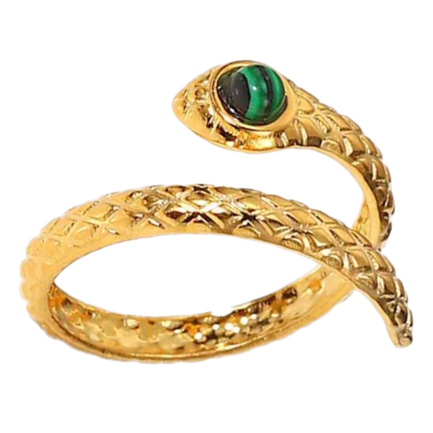 Gold Snake Ring with Malachite