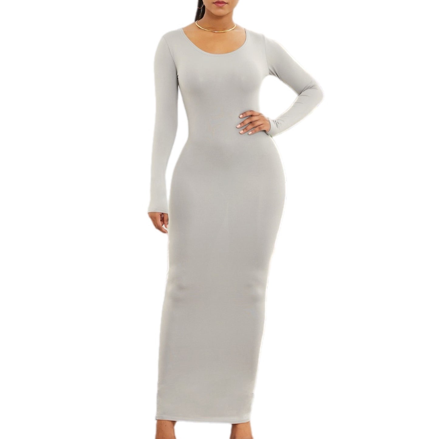 Sleek Long Sleeve Maxi Dress with Scoop Neckline