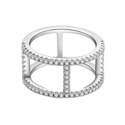 Moissanite Sterling Silver Double Band Statement Ring