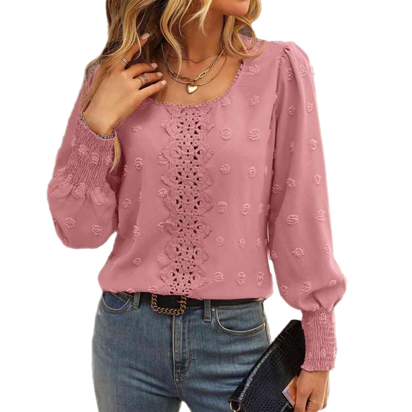 Long Sleeve Swiss Dot Lace Blouse