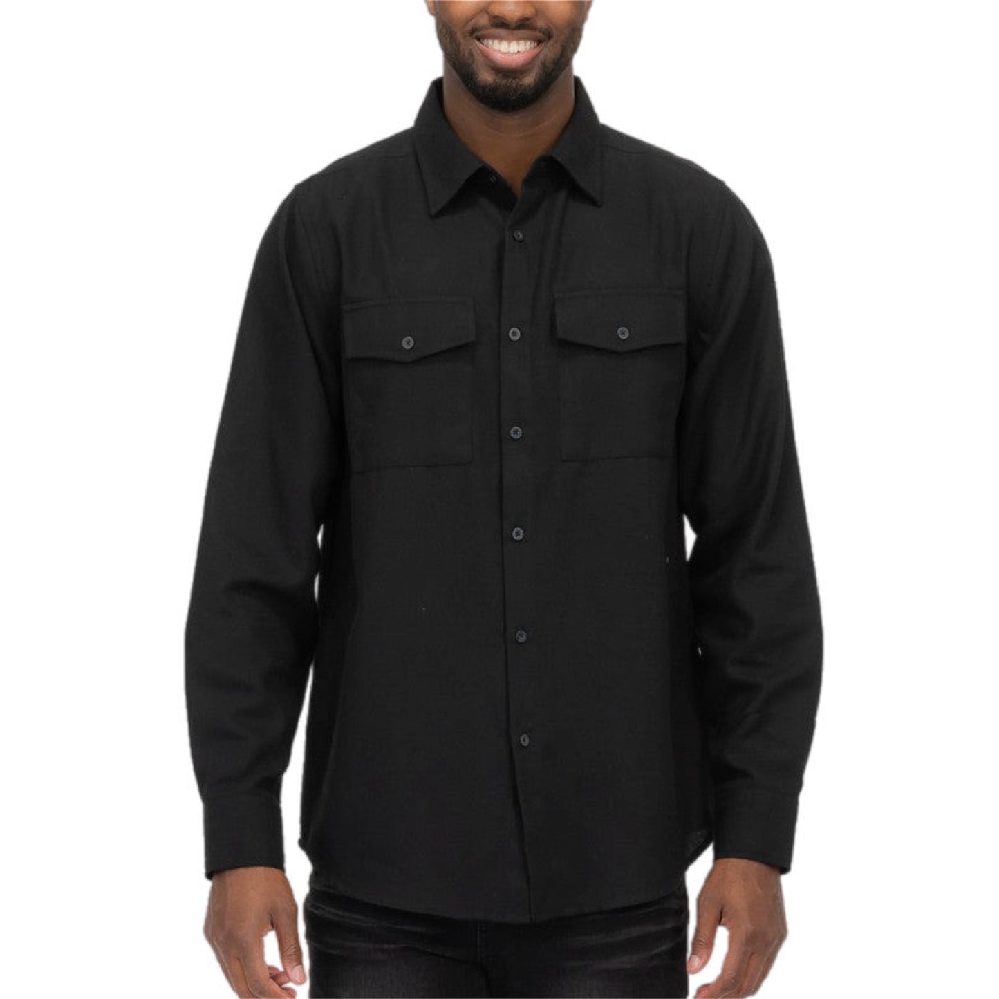 Solid Dual Button Down Flannel Shirt