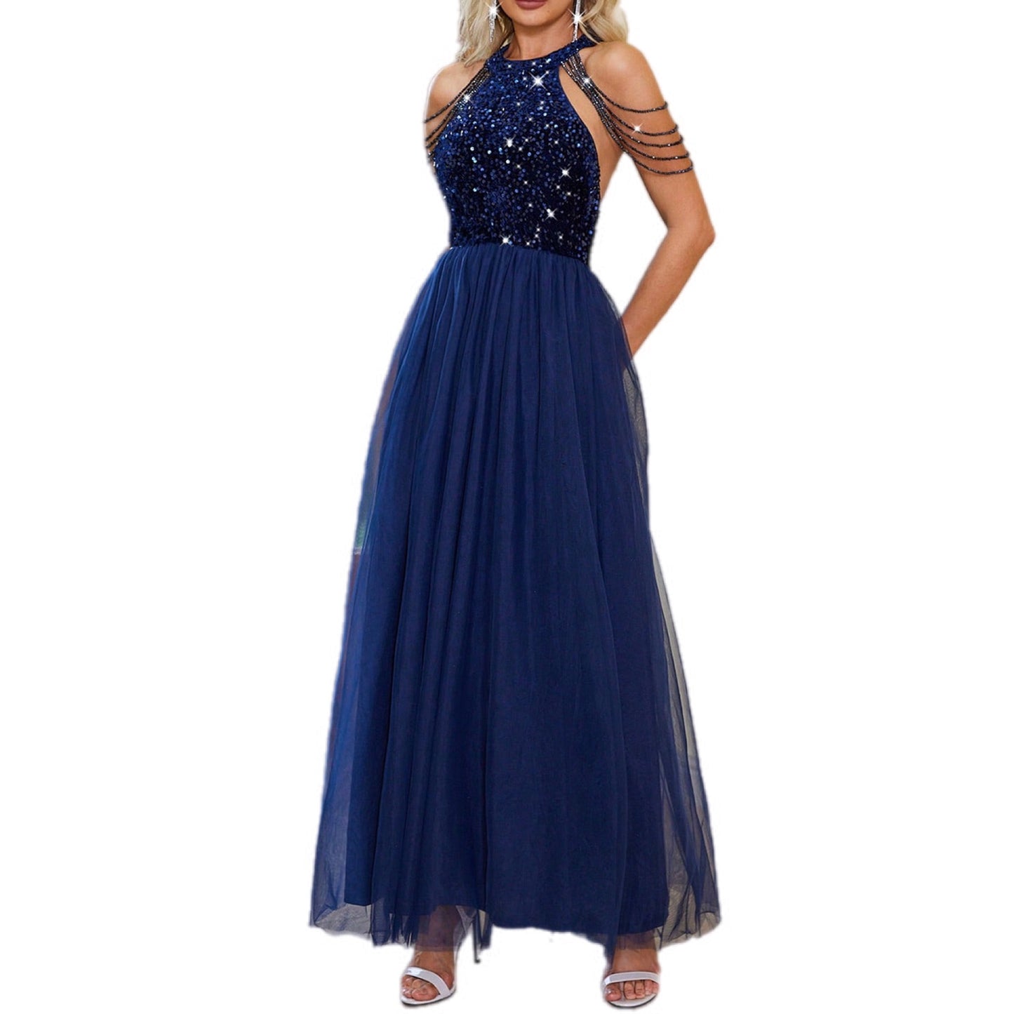 Midnight Sparkle Sequin Tulle Maxi Dress