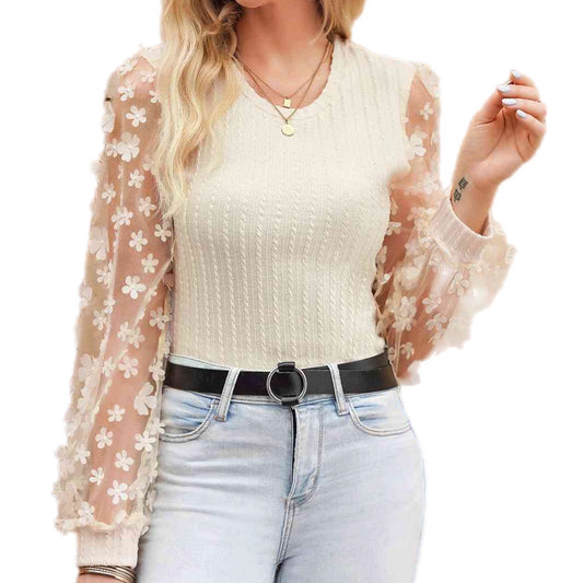 Textured Applique Long Sleeve Blouse