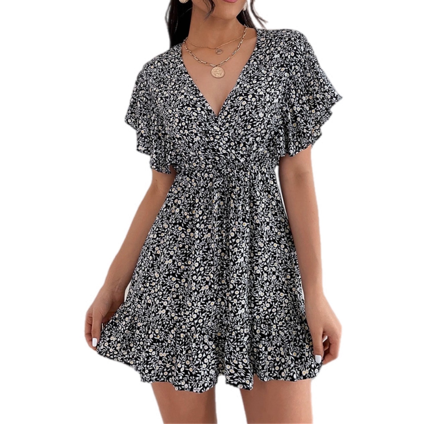 Ditsy Floral Wrap Front Mini Dress