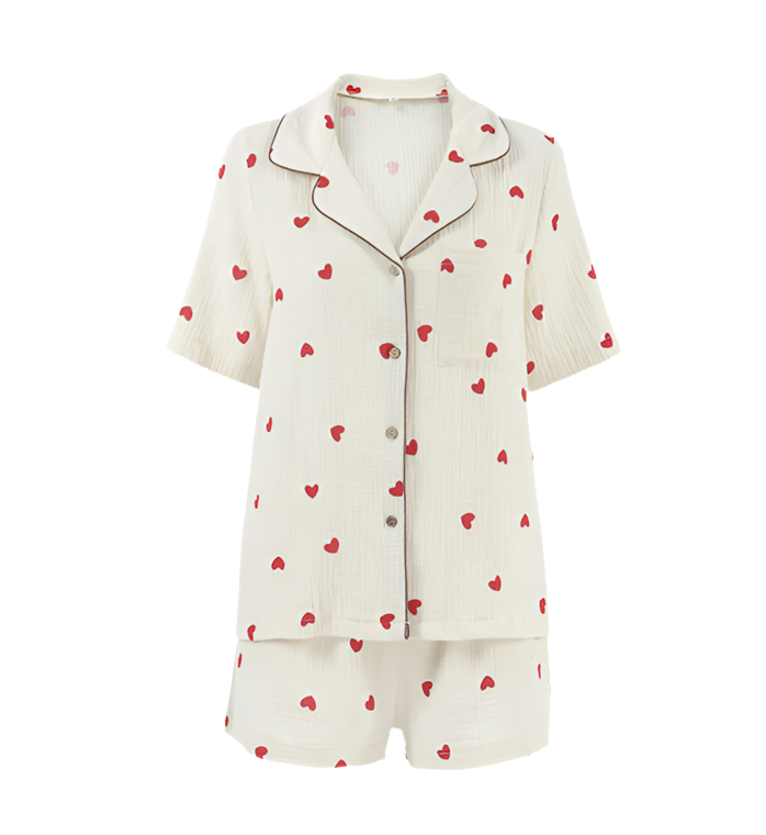 Ivory Heart Print Pajama Short Set