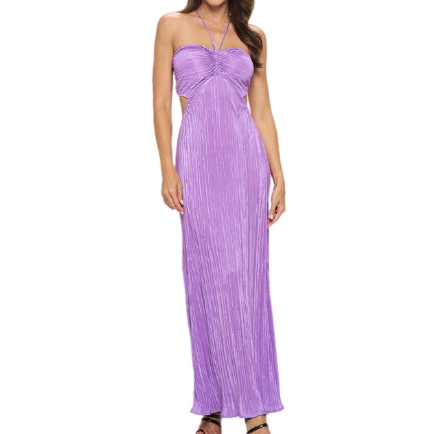 Lavender Halter Neck Maxi Cutout Dress with Open Back