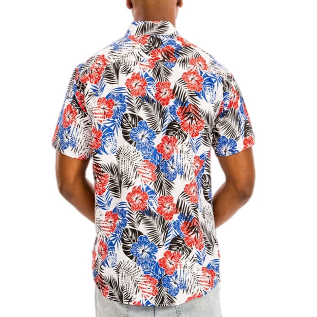 Patriotic Tropical Floral Button-Down Shirt