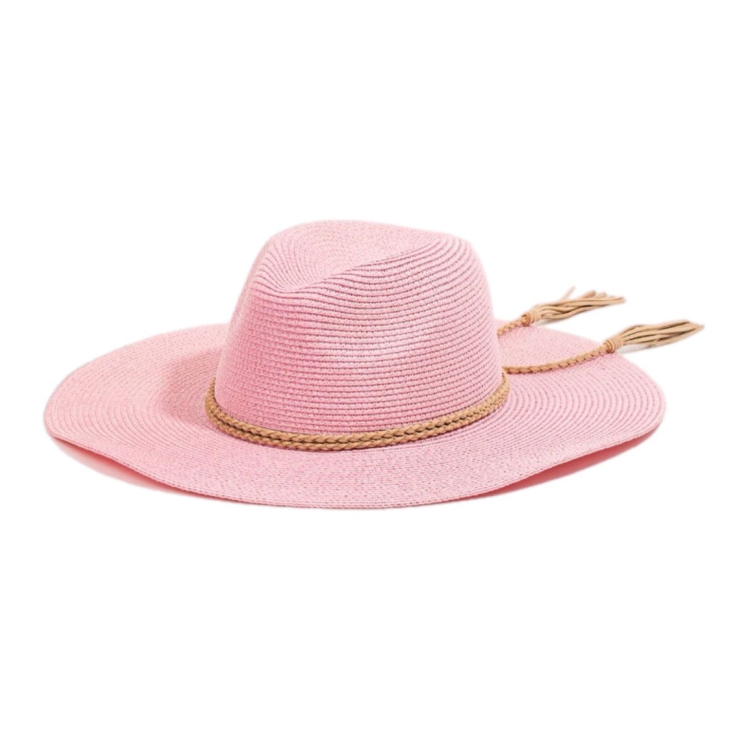 Braided Tassel Trimmed Pink Fedora Hat