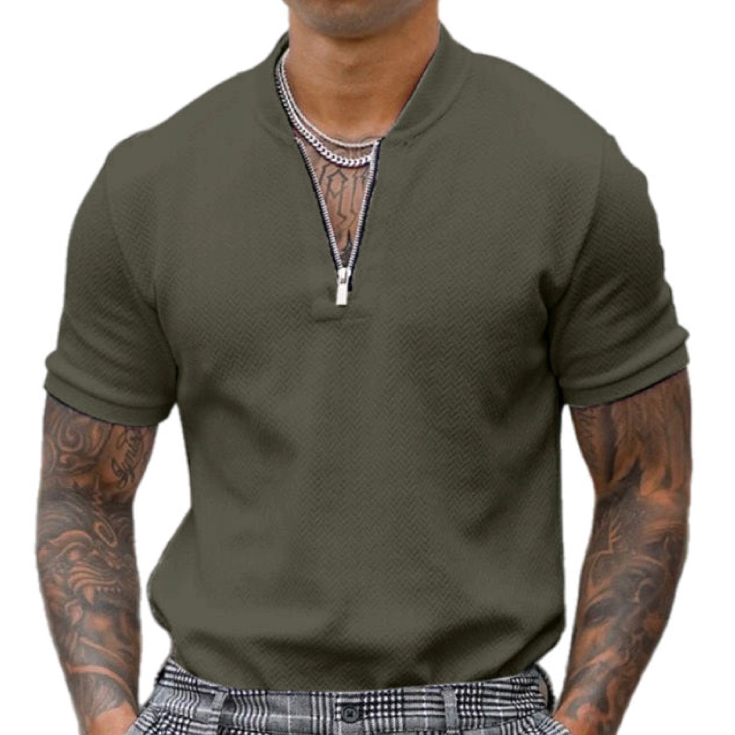 Zipper Collar Short Sleeve Shirt