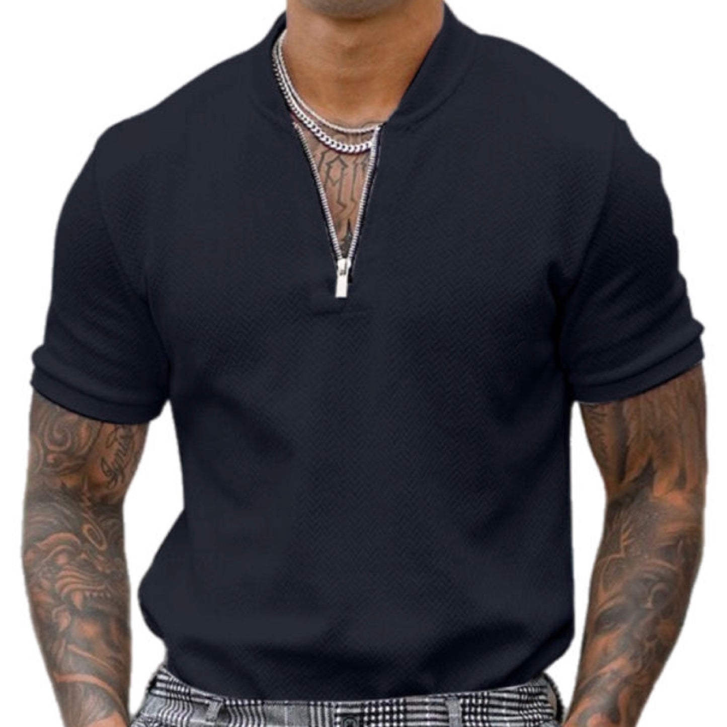 Zipper Collar Short Sleeve Shirt