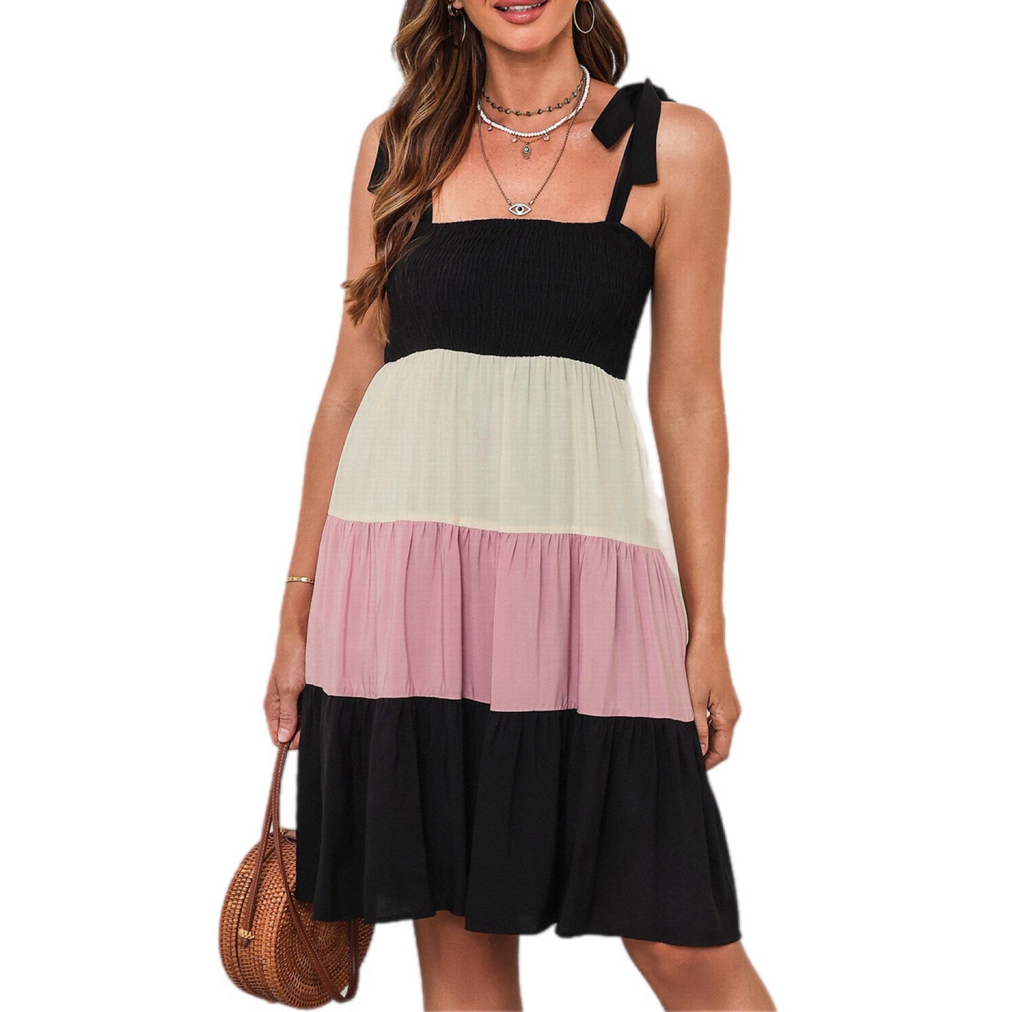 Tiered Smocked Sundress with Tie-Shoulder Straps