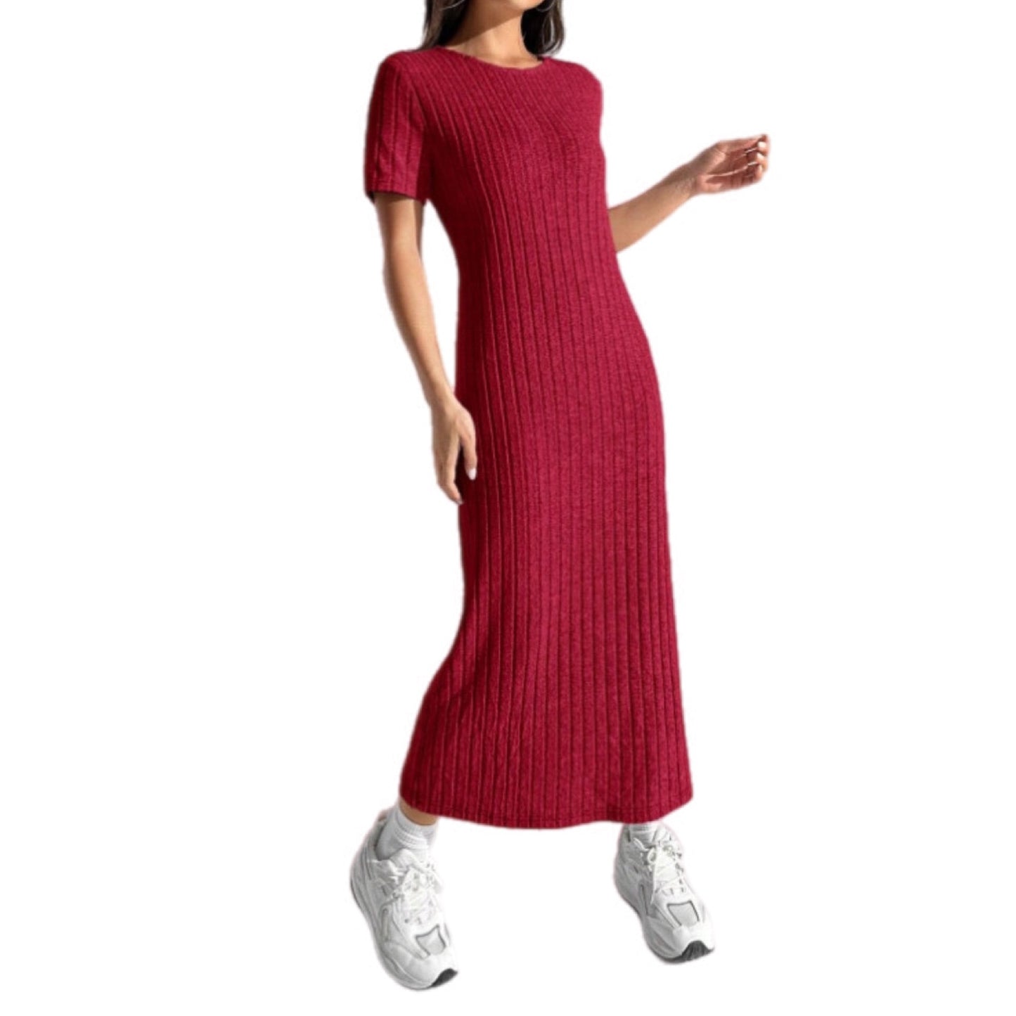 Classic Ribbed Knit Midi Dress