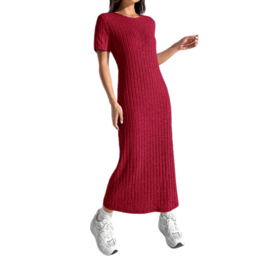 Classic Ribbed Knit Midi Dress