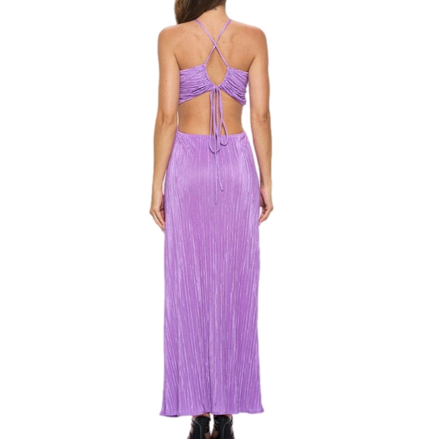 Lavender Halter Neck Maxi Cutout Dress with Open Back