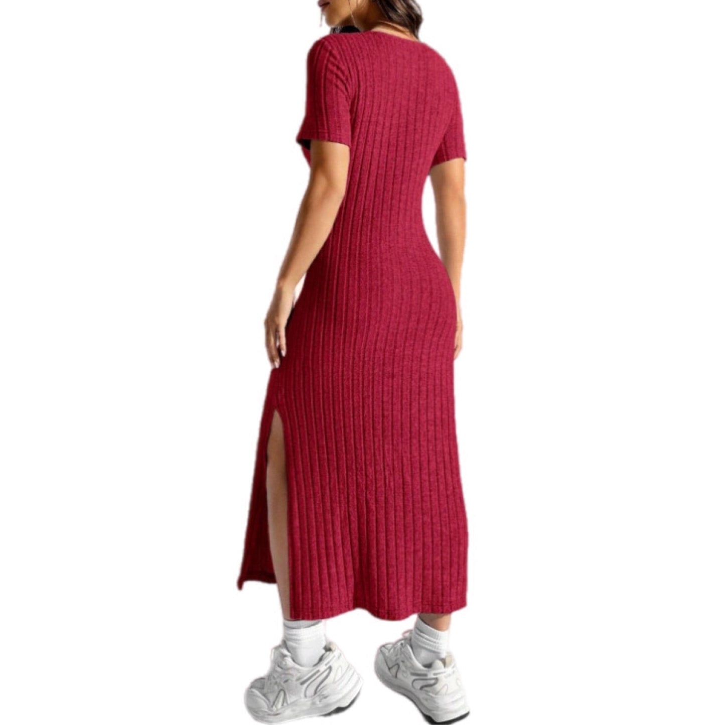 Classic Ribbed Knit Midi Dress