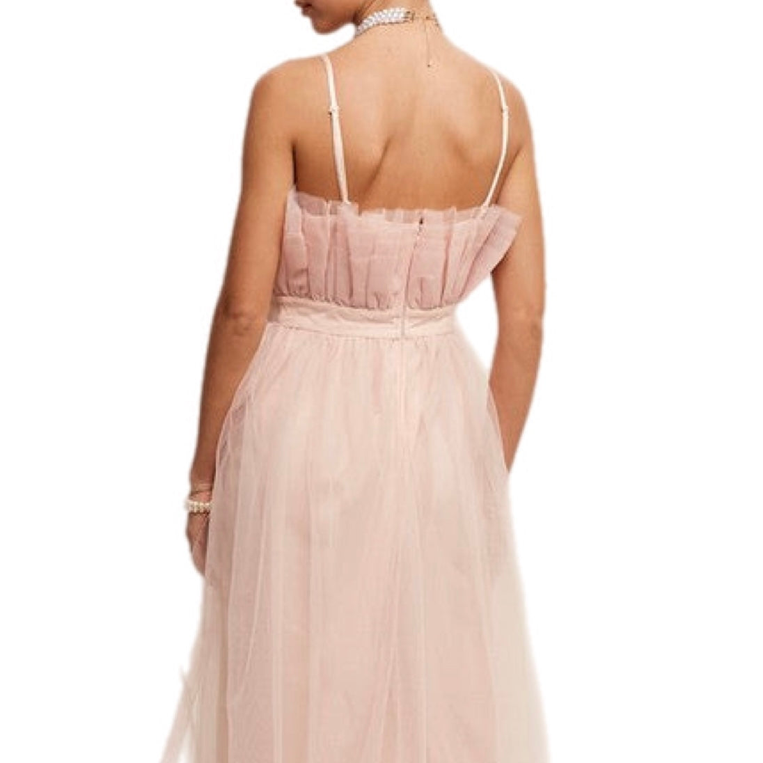 Paper Bag Frill Pink Tulle Maxi Dress