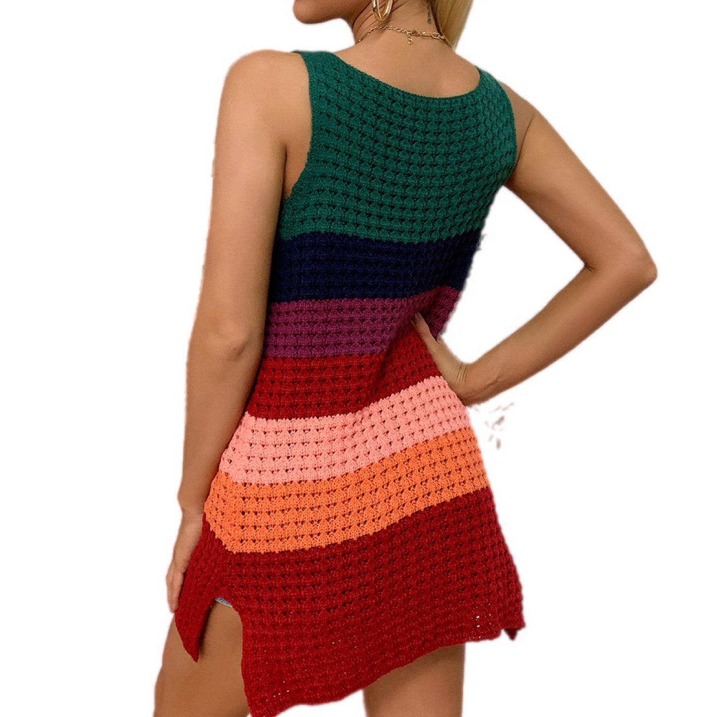 Multicolored Crochet Knit Short Dress