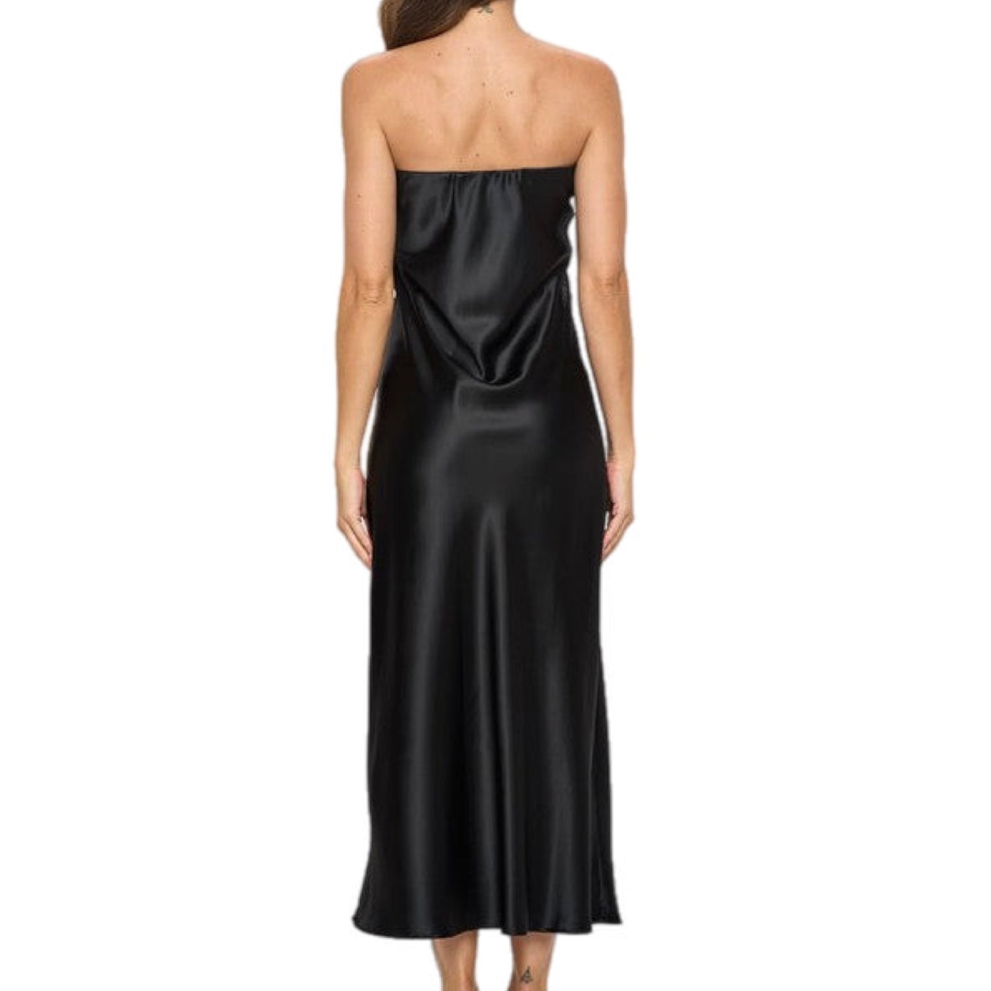 Black Silky Satin Tube Draped Dress.