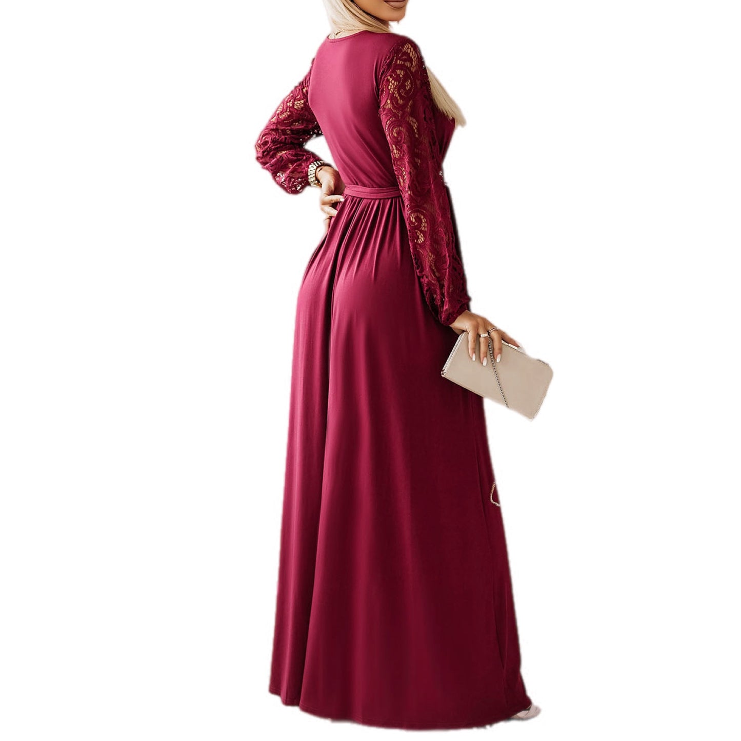 Lace Surplice Tie-Waist Maxi Dress