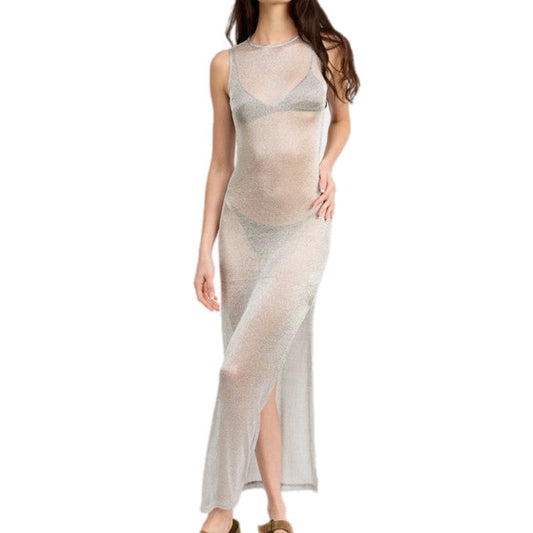 Sheer Silver Maxi Cover Up