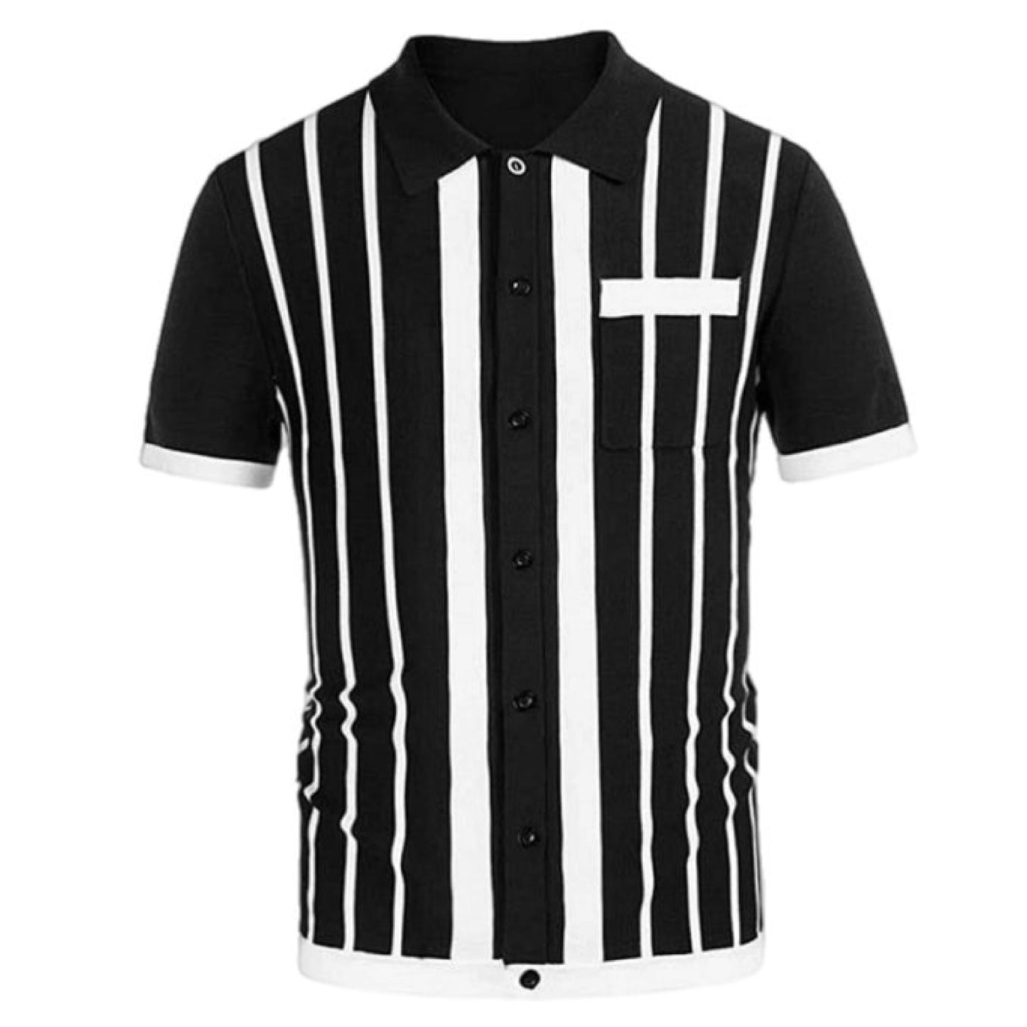 Black Striped Short Sleeve Button Up Shirt