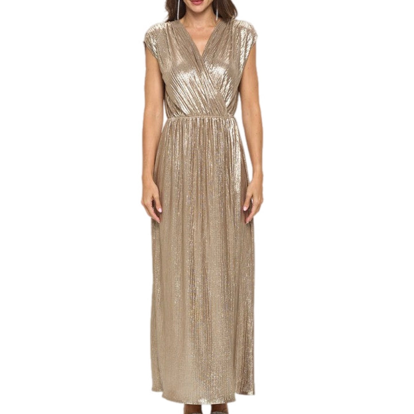 Gold Sleeveless Metallic Maxi Dress