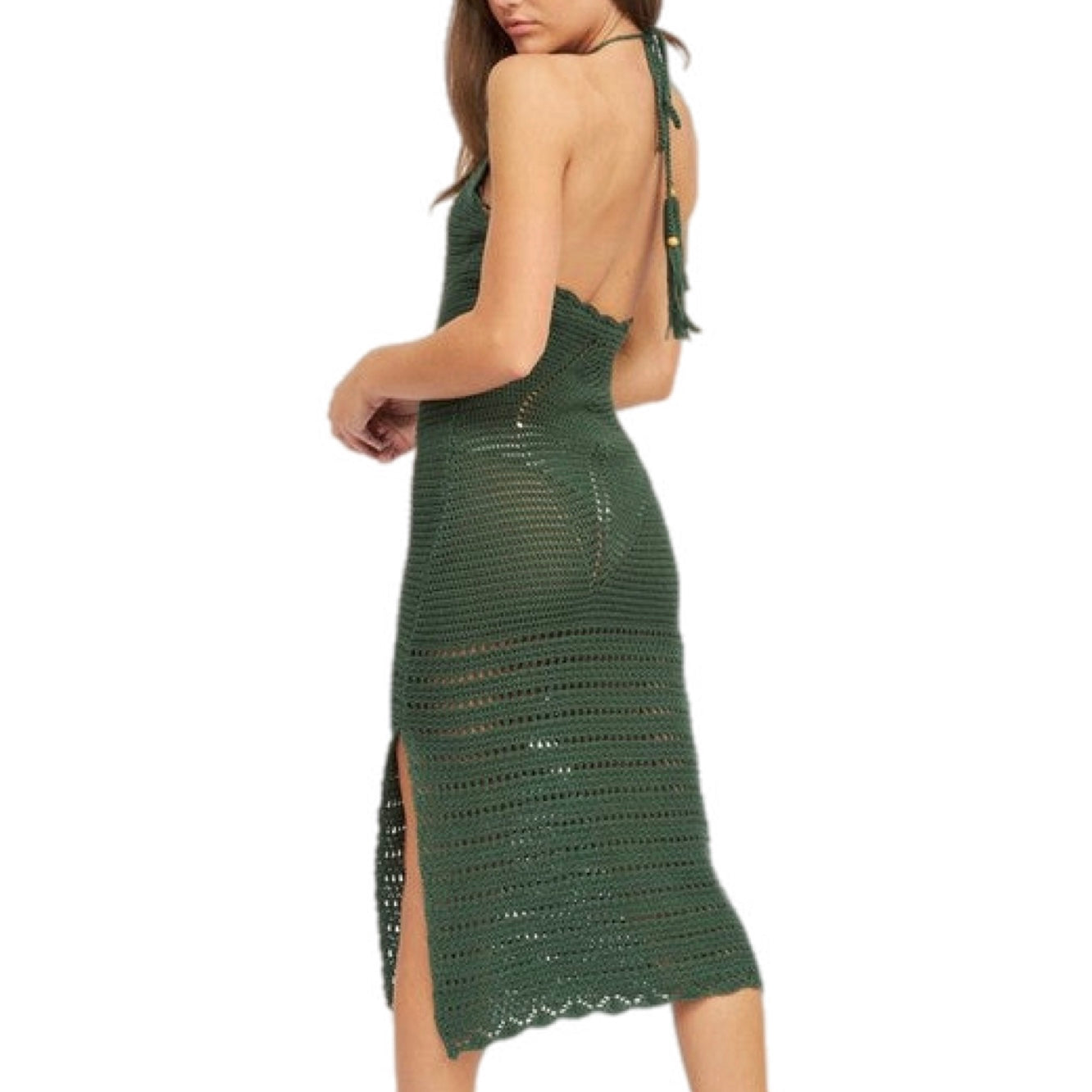 Crochet Halter Midi Dress With Slit