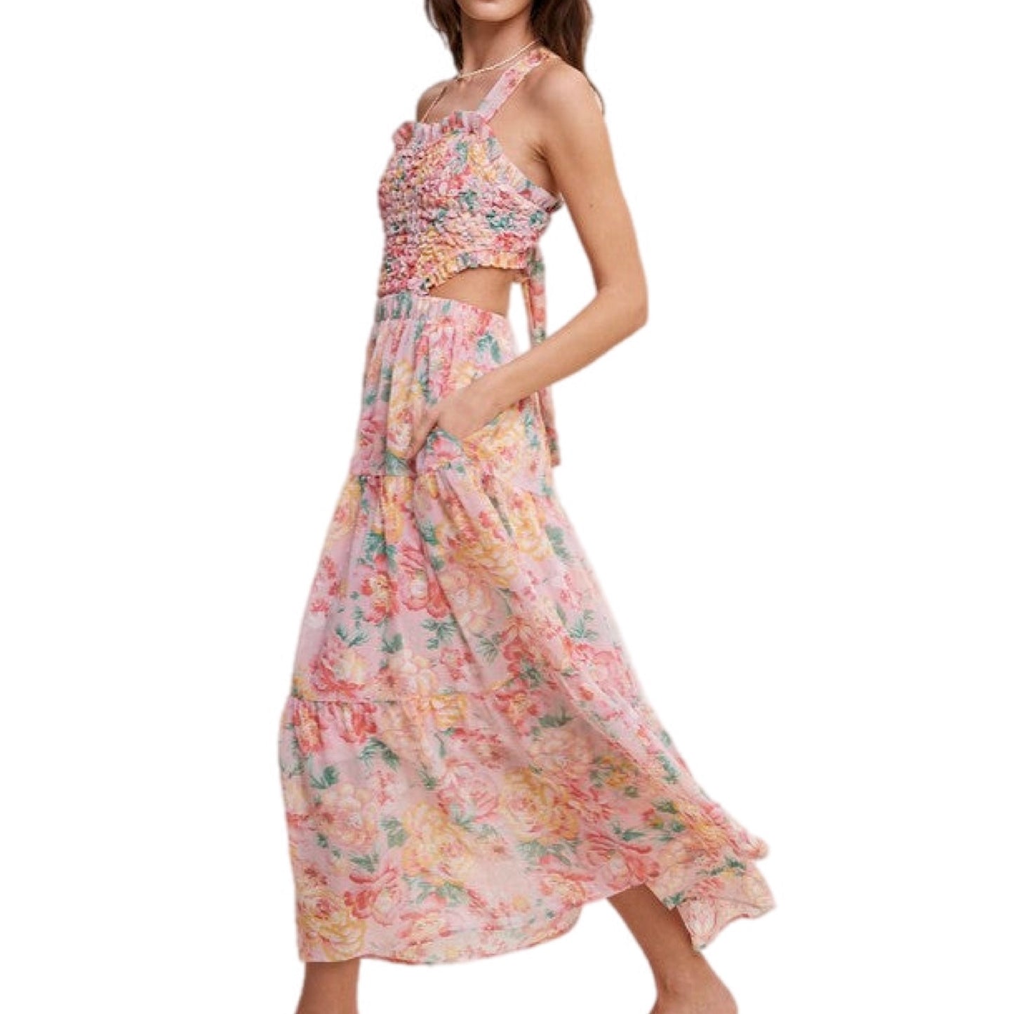 Floral Textured Two-Piece Maxi Dress