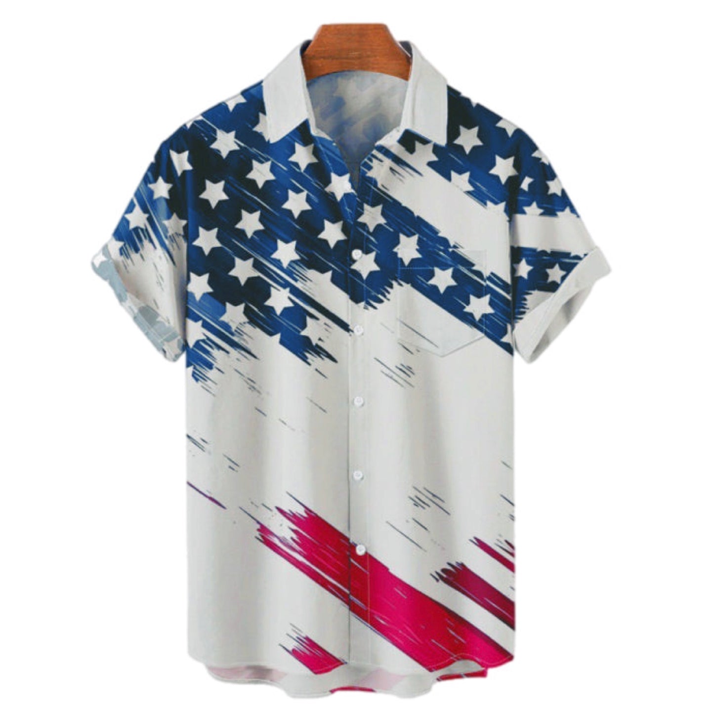 Short Sleeve Button Up American Flag Shirt