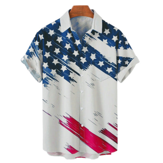 Short Sleeve Button Up American Flag Shirt