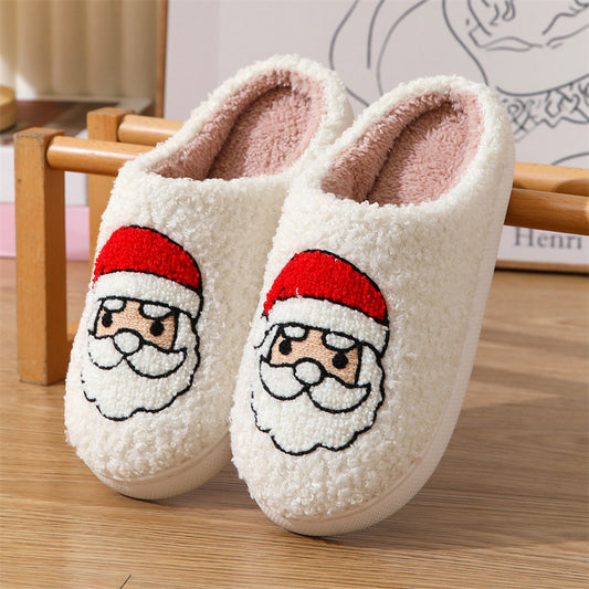 Christmas Santa Claus Print Home Plush Slippers