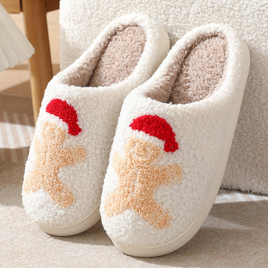 Gingerbread Man Print Home Plush Slippers