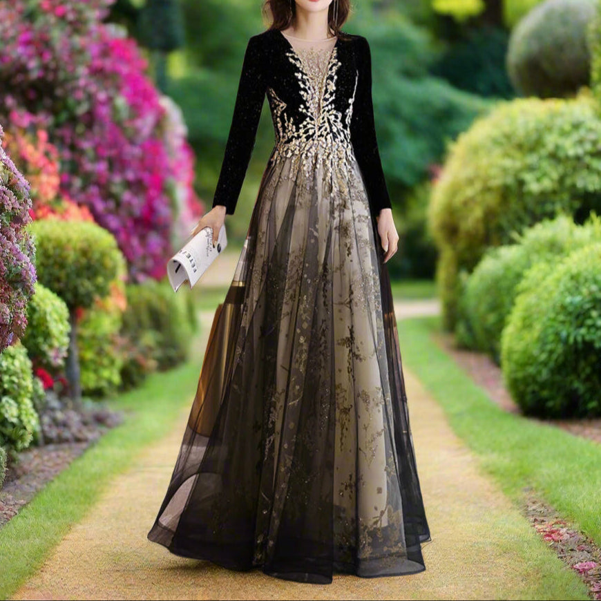 Black Long Sleeve Evening Gown