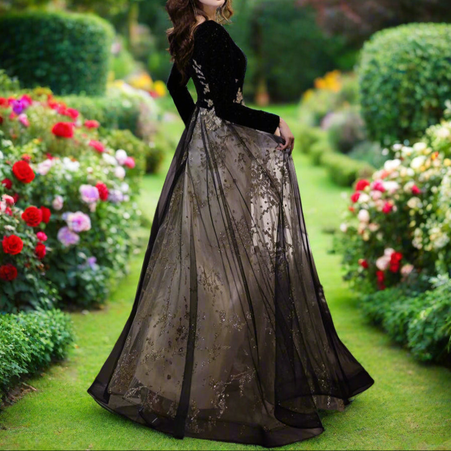 Black Long Sleeve Evening Gown