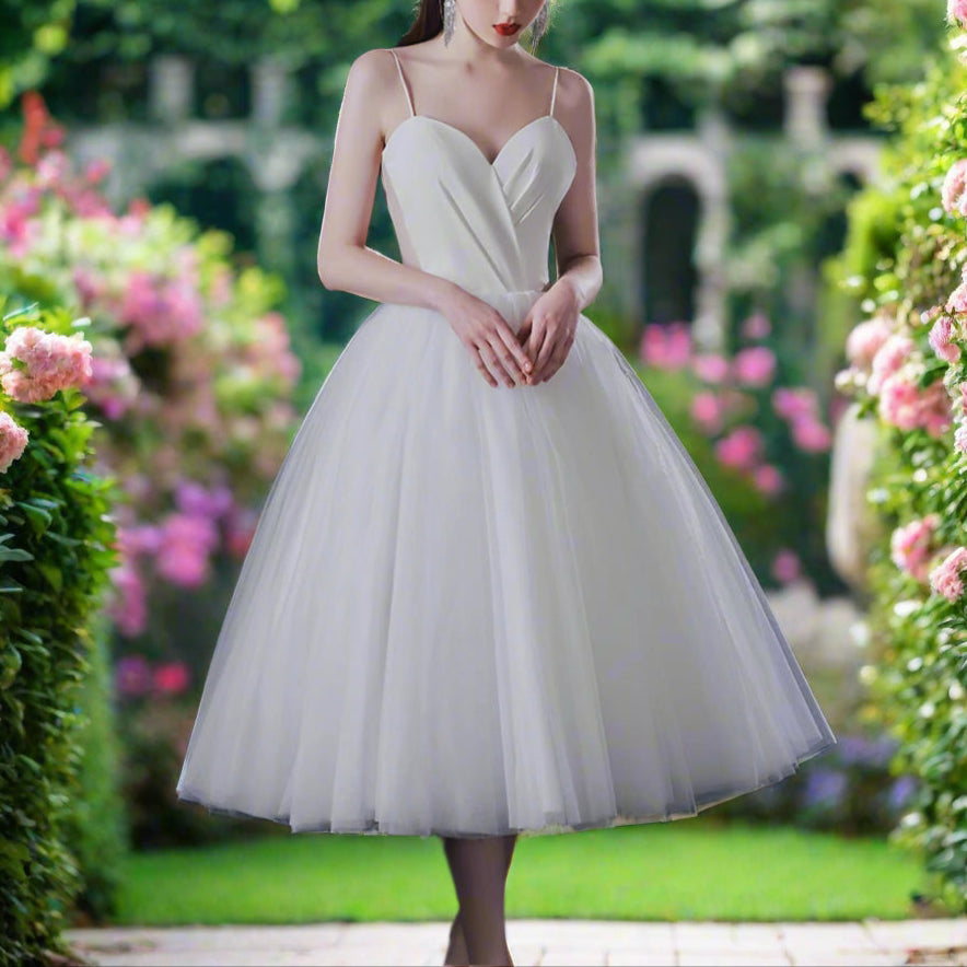 White A Line Midi Bridal Dress