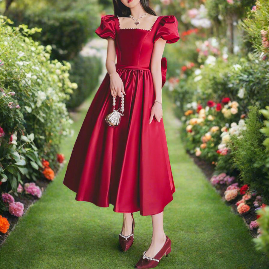 Red Puff Sleeve Gown