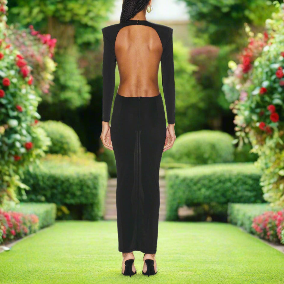 Backless Black Long Sleeve Dress