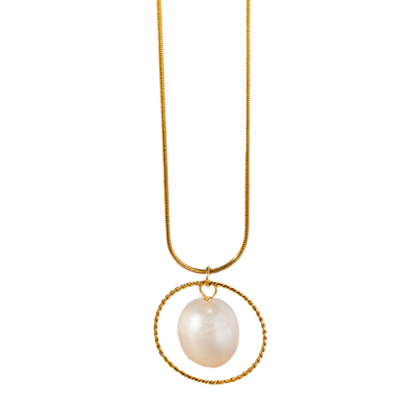 Freshwater Pearl Gold Steel Charm Necklace