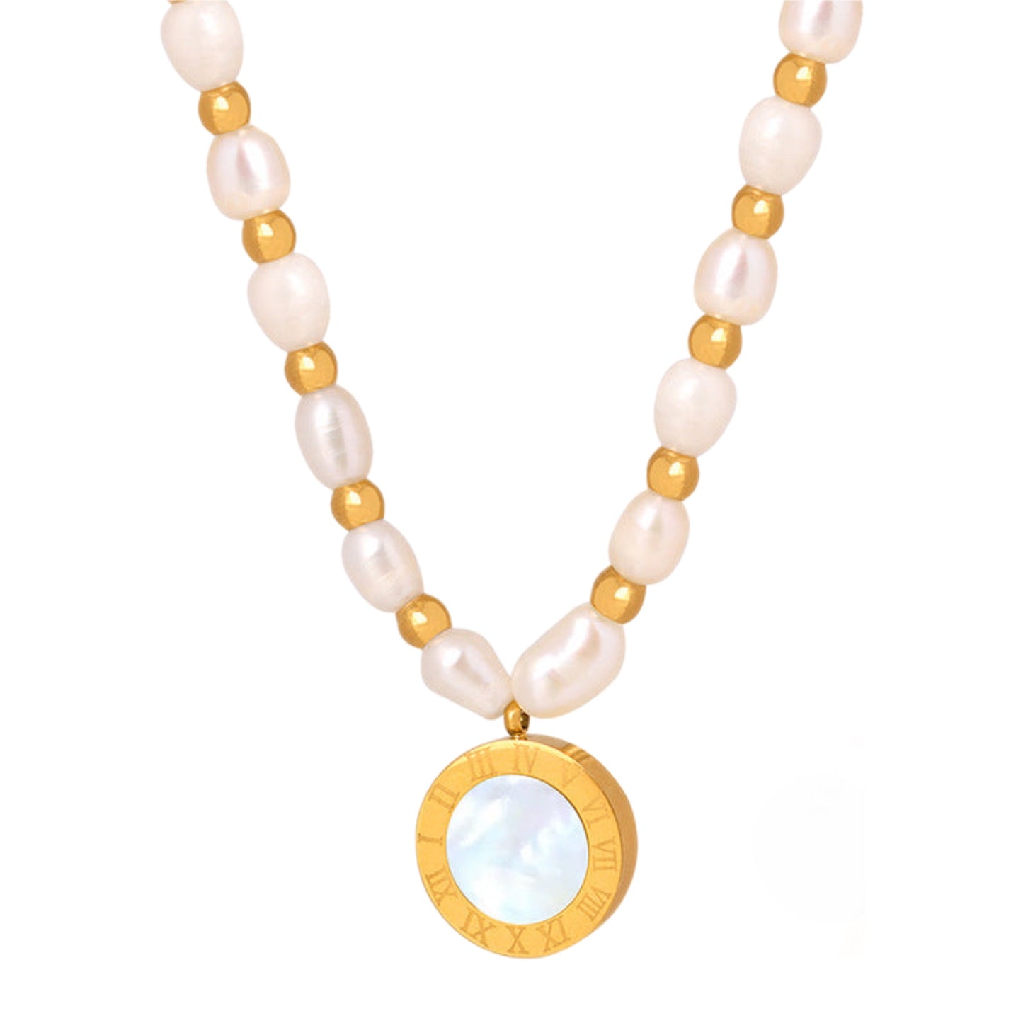 Pearl Gold Steel Charm Necklace