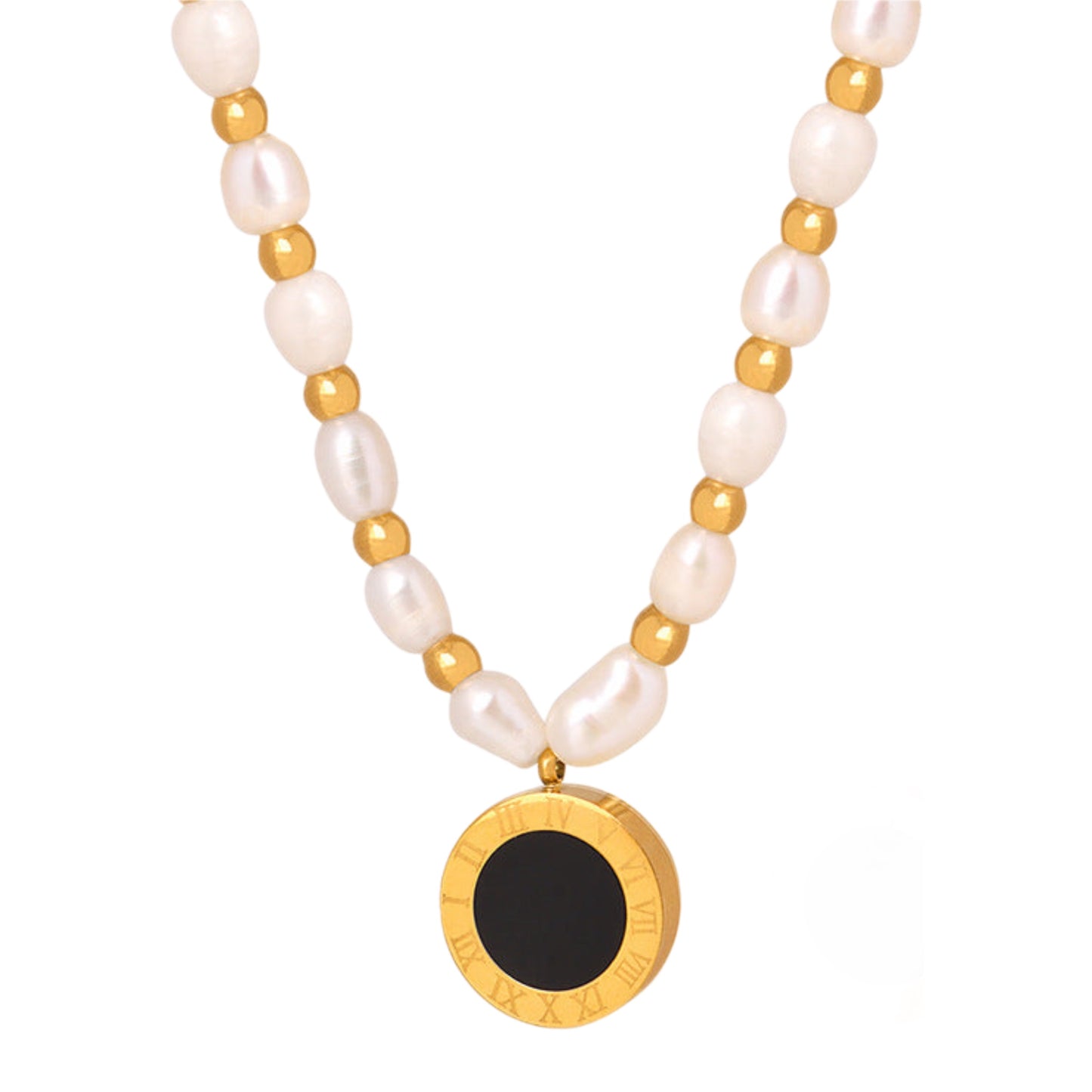 Pearl Gold Steel Charm Necklace